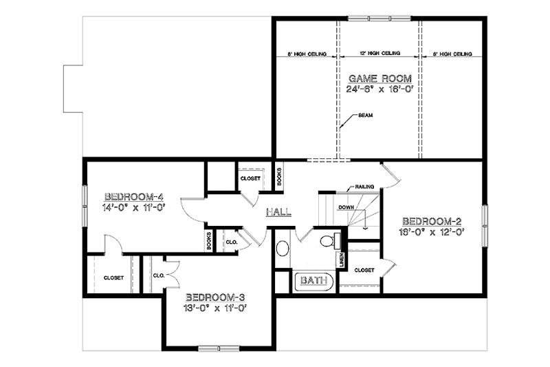 House Plan Design - Floor Plan - Upper Floor for Country House Plan #45-456 - 4 bed, 2.5 bath