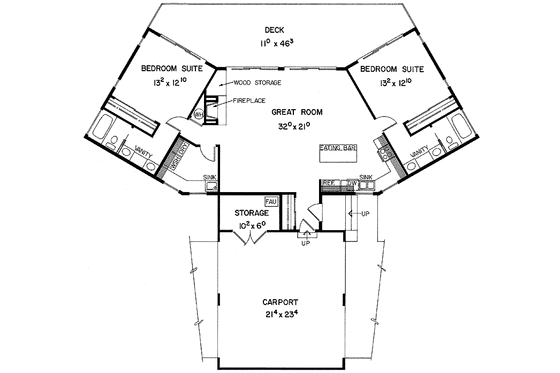 Floor Plan - Main Floor for Contemporary House Plan #60-696 - 2 bed, 2 bath