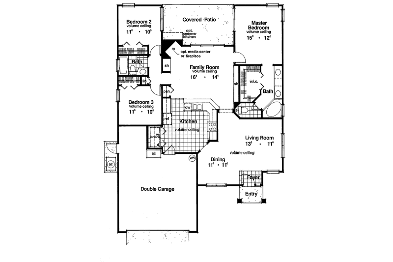 Dream House Plan - Floor Plan - Main Floor for Mediterranean House Plan #417-480 - 3 bed, 2 bath