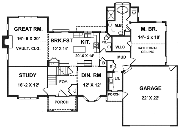 Dream House Plan - Traditional Floor Plan - Main Floor Plan #1001-88