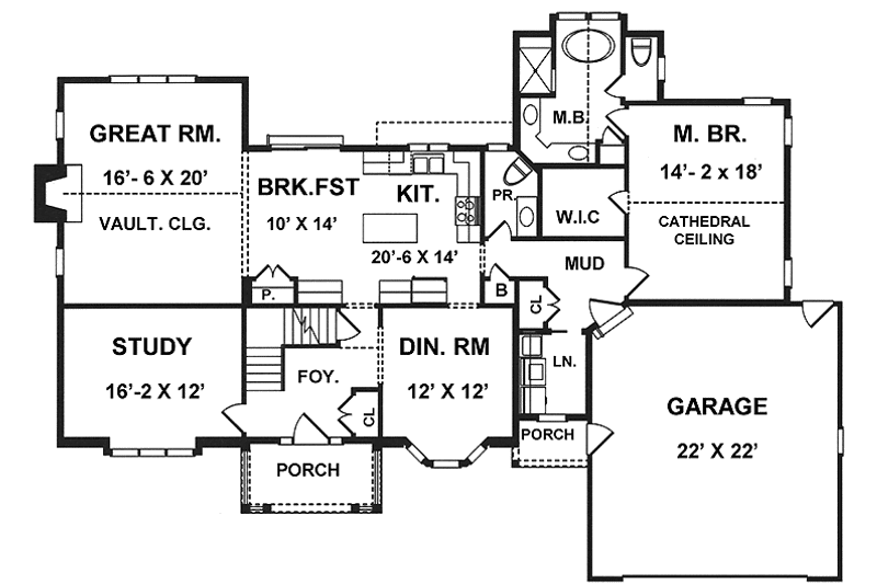 Home Plan - Floor Plan - Main Floor for Traditional House Plan #1001-88 - 4 bed, 2.5 bath