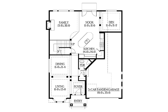 Floor Plan - Main Floor for Craftsman House Plan #132-268 - 3 bed, 2.5 bath