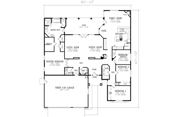 Floor Plan - Main Floor for Mediterranean House Plan #1-614 - 4 bed, 2.5 bath