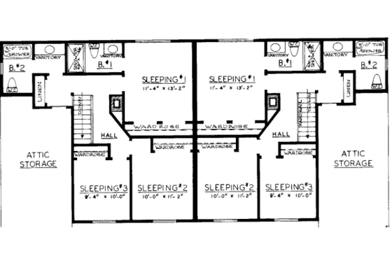Floor Plan - Upper Floor for Traditional House Plan #303-303 - 3 bed, 2.5 bath