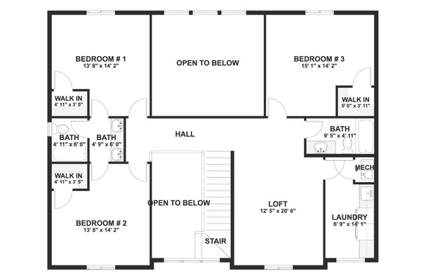 House Blueprint - Floor Plan - Upper Floor for Farmhouse House Plan #1060-487 - 4 bed, 3.5 bath