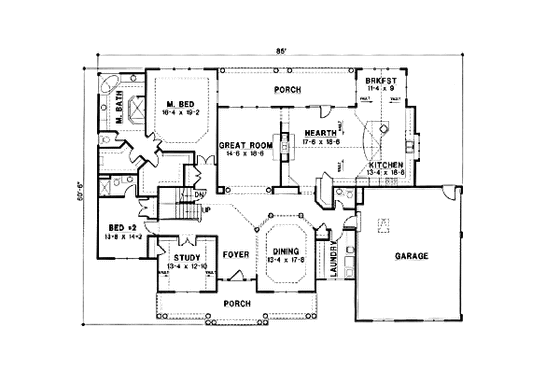 Floor Plan - Main Floor for Traditional House Plan #67-202 - 5 bed, 5 bath