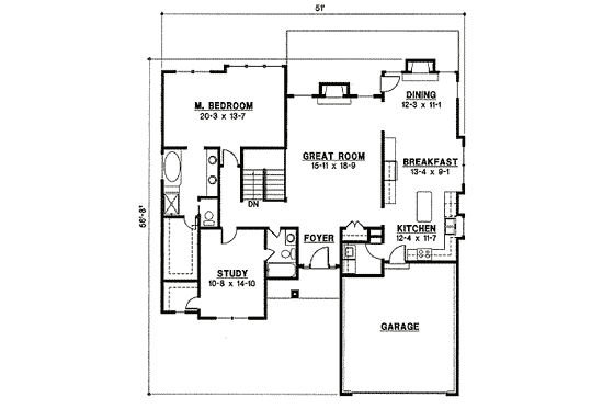 Floor Plan - Main Floor for Traditional House Plan #67-841 - 4 bed, 3 bath