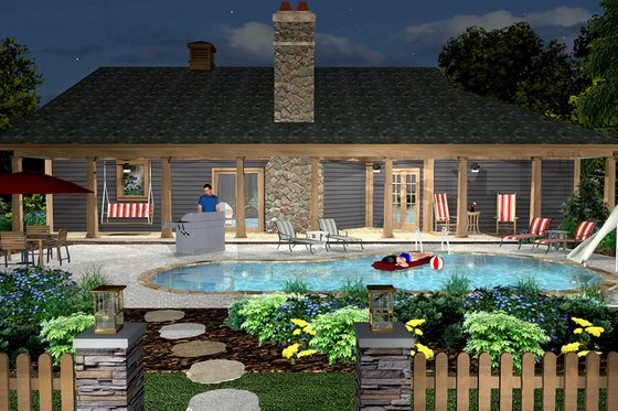 Exterior - Rear Elevation for Cottage House Plan #56-716 - 3 bed, 3 bath