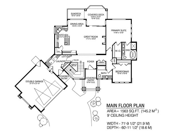 Architectural House Design - Floor Plan - Main Floor for Ranch House Plan #1100-140 - 2 bed, 2 bath