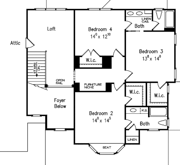 Home Plan - Classical Floor Plan - Upper Floor Plan #927-483
