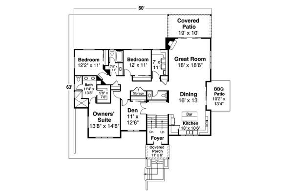 Architectural House Design - Prairie Floor Plan - Main Floor Plan #124-1203