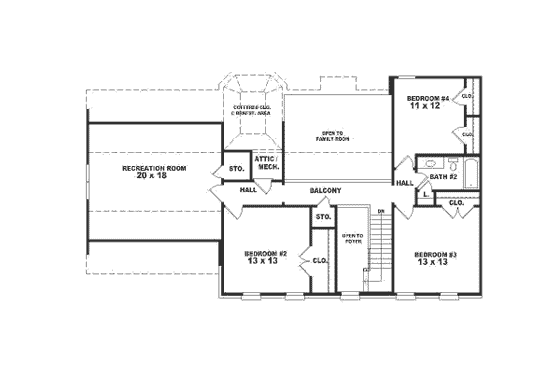 Floor Plan - Upper Floor for Colonial House Plan #81-206 - 4 bed, 2.5 bath