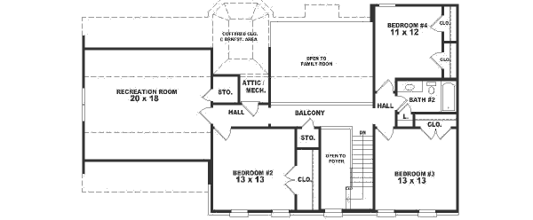 Floor Plan - Upper Floor for Colonial House Plan #81-206 - 4 bed, 2.5 bath