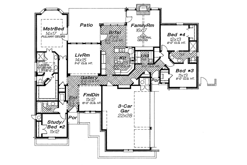 Architectural House Design - Floor Plan - Main Floor for Traditional House Plan #310-1184 - 4 bed, 3 bath