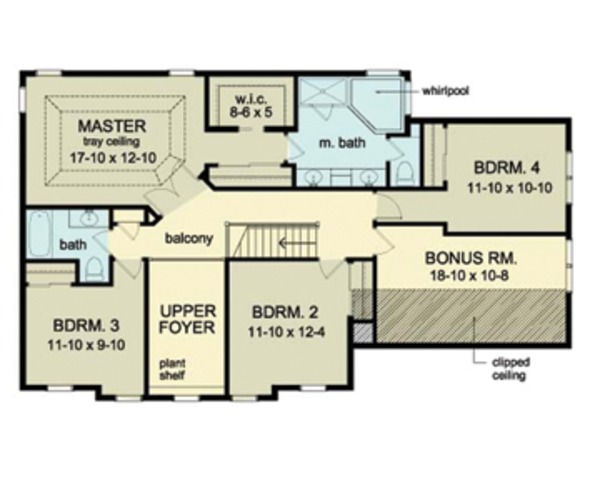 Architectural House Design - Colonial Floor Plan - Upper Floor Plan #1010-37
