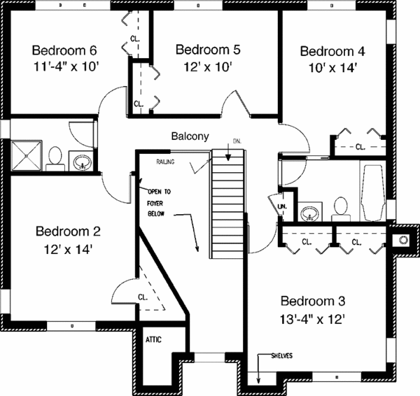 House Blueprint - European Floor Plan - Upper Floor Plan #3-293