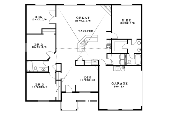 Floor Plan - Main Floor for Craftsman House Plan #943-45 - 3 bed, 2 bath