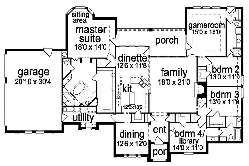 Home Plan - Floor Plan - Main Floor for Traditional House Plan #84-729 - 4 bed, 3 bath