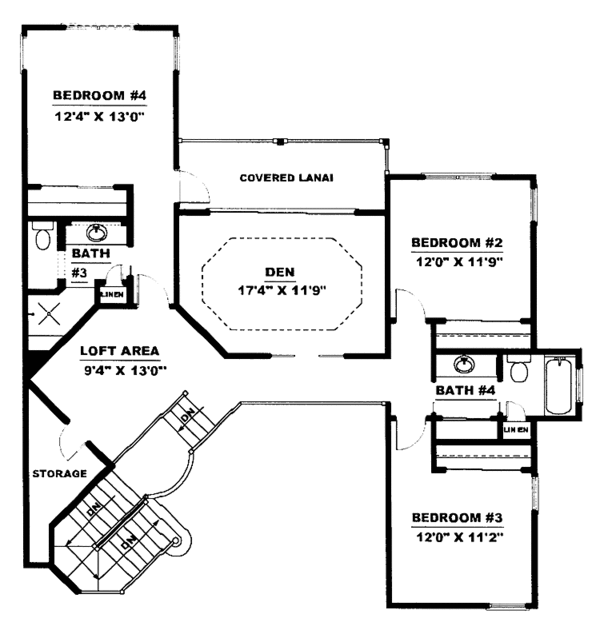 House Blueprint - Mediterranean Floor Plan - Upper Floor Plan #1017-100