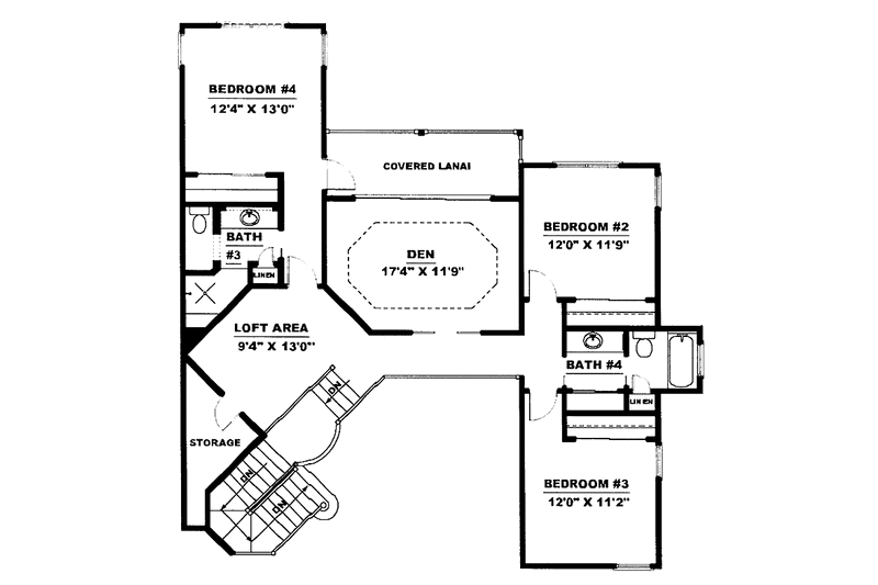 House Blueprint - Floor Plan - Upper Floor for Mediterranean House Plan #1017-100 - 4 bed, 3.5 bath