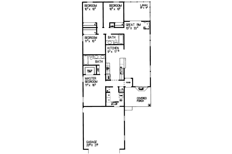 House Blueprint - Floor Plan - Main Floor for Craftsman House Plan #72-1038 - 4 bed, 2 bath