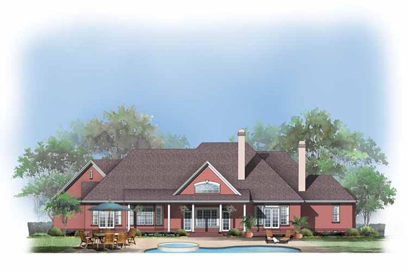Home Plan - Exterior - Rear Elevation 1 for European House Plan #929-496 - 4 bed, 3.5 bath