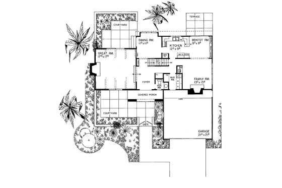 Floor Plan - Main Floor for Adobe / Southwestern House Plan #72-731 - 4 bed, 2.5 bath