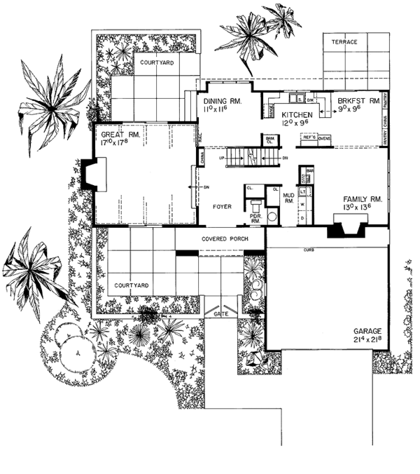 House Blueprint - Adobe / Southwestern Floor Plan - Main Floor Plan #72-731
