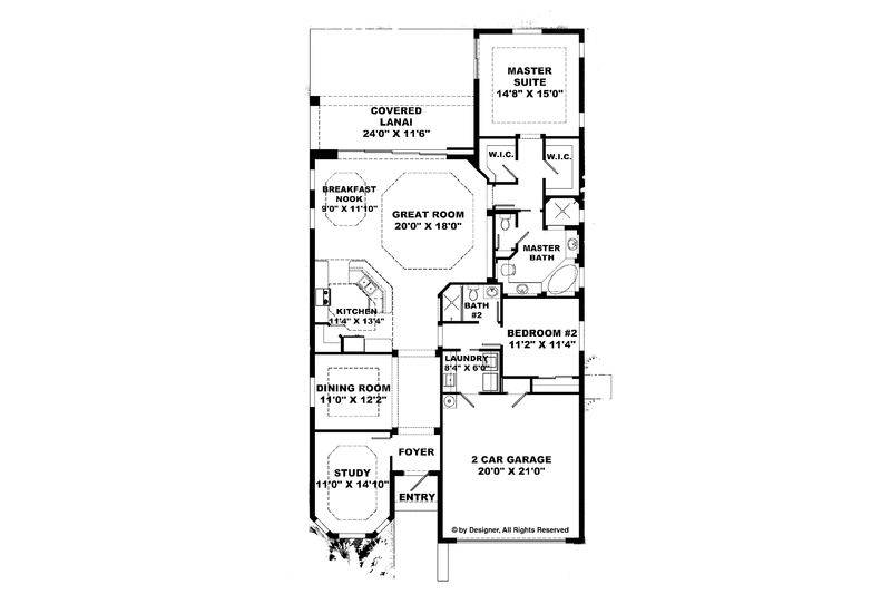 Dream House Plan - Floor Plan - Main Floor for Mediterranean House Plan #1017-83 - 2 bed, 2 bath