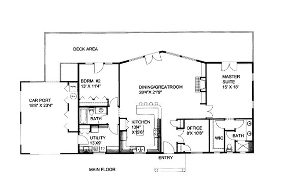 Floor Plan - Main Floor for Ranch House Plan #117-1105 - 2 bed, 2 bath