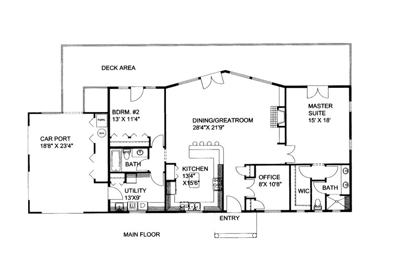 Home Plan - Floor Plan - Main Floor for Ranch House Plan #117-1105 - 2 bed, 2 bath