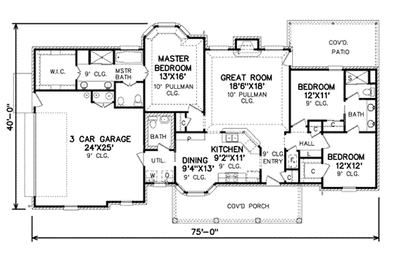 Floor Plan - Main Floor for Traditional House Plan #65-395 - 3 bed, 3 bath