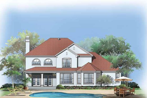Exterior - Rear Elevation for Mediterranean House Plan #929-593 - 4 bed, 2.5 bath