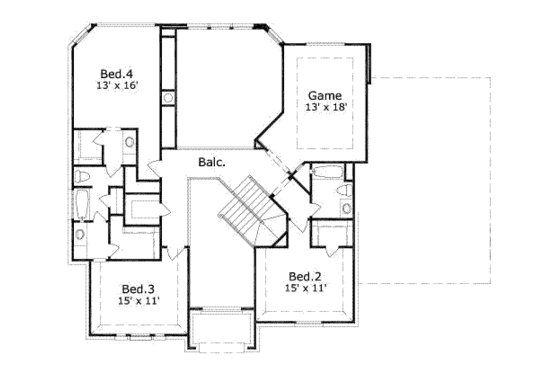 Floor Plan - Upper Floor for European House Plan #411-133 - 5 bed, 4 bath