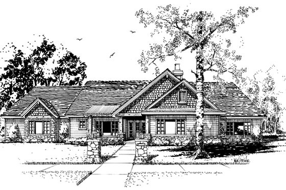 Exterior - Front Elevation 3 for Ranch House Plan #942-15 - 3 bed, 2 bath