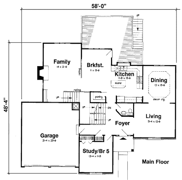 Floor Plan - Main Floor for Traditional House Plan #312-591 - 4 bed, 3.5 bath