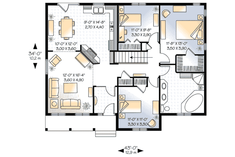 Dream House Plan - Floor Plan - Main Floor for Traditional House Plan #23-393 - 3 bed, 1 bath