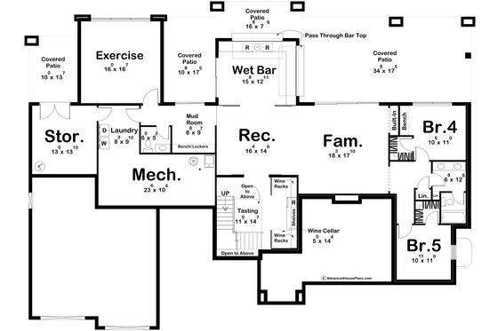 Floor Plan - Lower Floor for Prairie House Plan #455-304 - 3 bed, 2.5 bath
