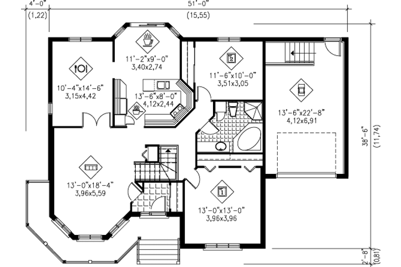 Dream House Plan - Floor Plan - Main Floor for Victorian House Plan #25-134 - 2 bed, 1 bath