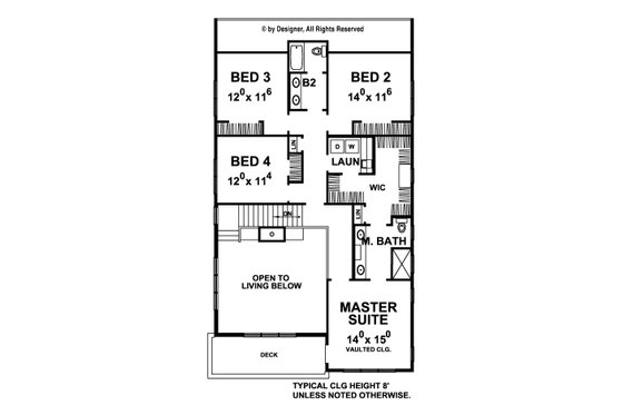 Floor Plan - Upper Floor for Contemporary House Plan #20-2205 - 4 bed, 2.5 bath