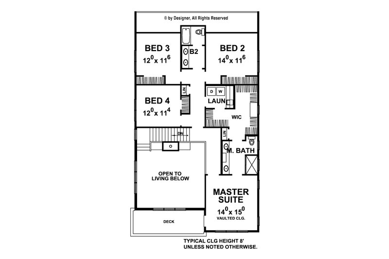 Home Plan - Floor Plan - Upper Floor for Contemporary House Plan #20-2205 - 4 bed, 2.5 bath
