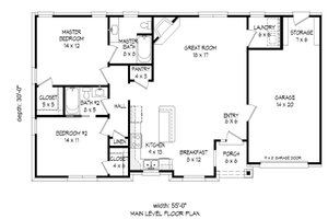 Floor Plan - Main Floor for Craftsman House Plan #932-26 - 2 bed, 2 bath