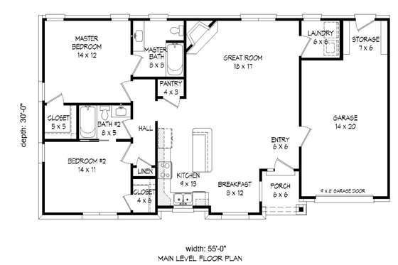 Floor Plan - Main Floor for Craftsman House Plan #932-26 - 2 bed, 2 bath