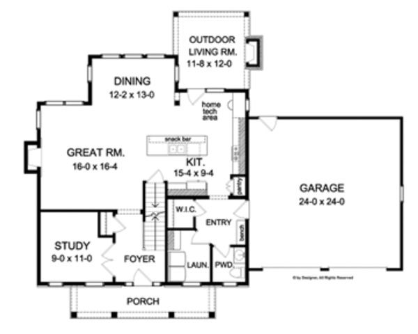 Architectural House Design - Colonial Floor Plan - Main Floor Plan #1010-50