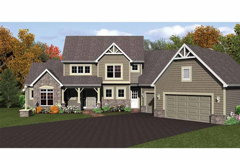 House Blueprint - Exterior - Front Elevation 3 for Colonial House Plan #1010-17 - 3 bed, 2.5 bath