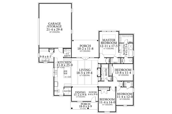 Floor Plan - Main Floor for Cottage House Plan #406-9654 - 4 bed, 2.5 bath