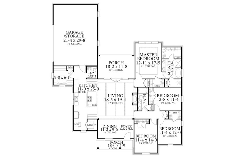 House Blueprint - Floor Plan - Main Floor for Cottage House Plan #406-9654 - 4 bed, 2.5 bath