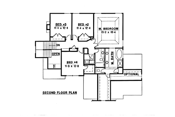 Floor Plan - Upper Floor for Traditional House Plan #67-166 - 4 bed, 3 bath
