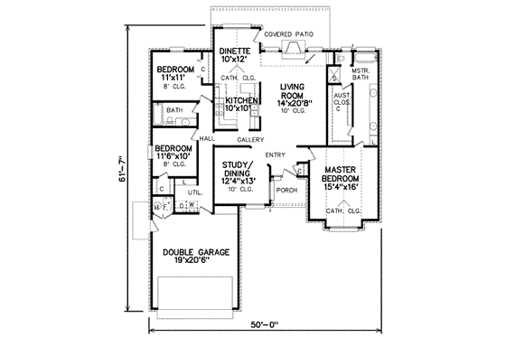 Floor Plan - Main Floor for Traditional House Plan #65-166 - 3 bed, 2 bath