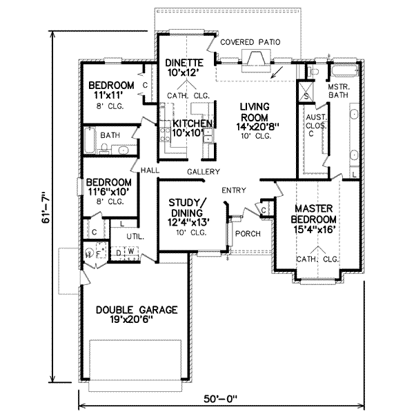 Floor Plan - Main Floor for Traditional House Plan #65-166 - 3 bed, 2 bath